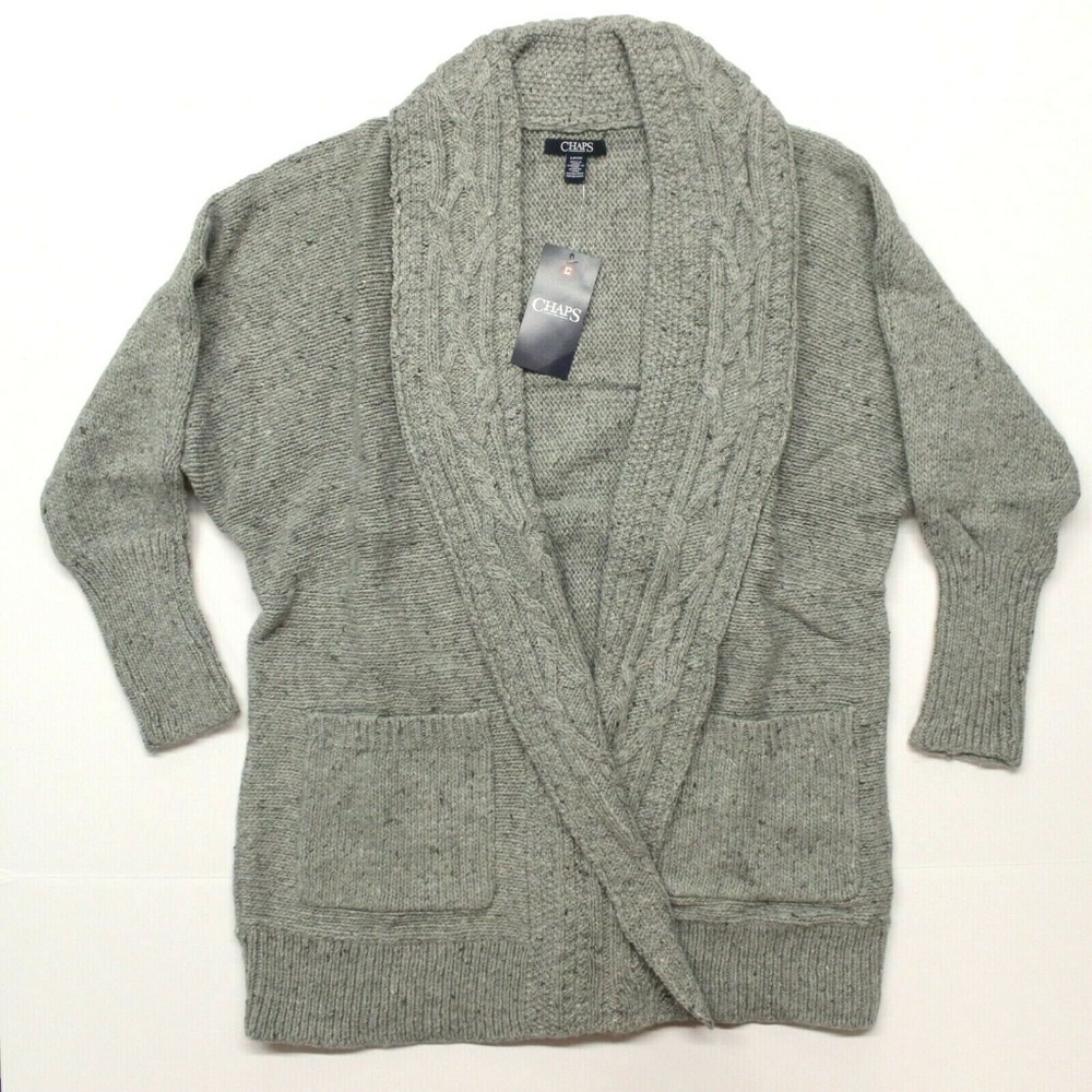 Chaps Cotton-Blend Shawl Cardigan - Gray - S